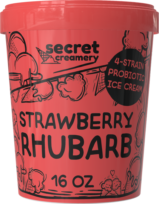 Secret Creamery Strawberry Rhubarb Probiotic 16 oz pint — 4-strain probiotic ice cream