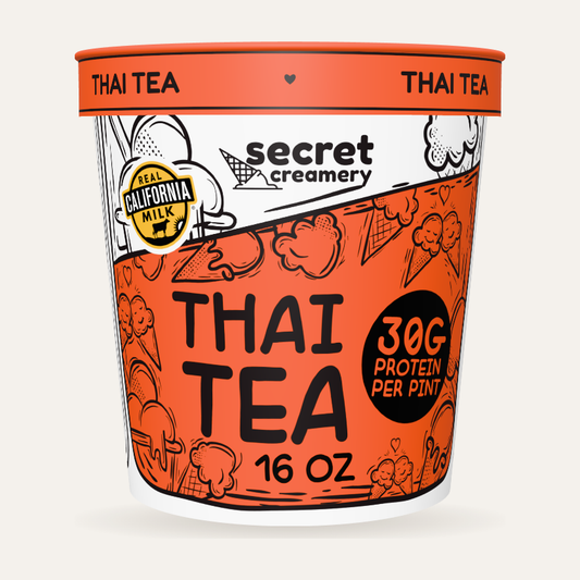 Secret Creamery Thai Tea — High Protein 16 oz pint — high protein ice cream (30g protein) — front