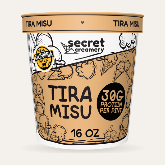 Secret Creamery Tiramisu — High Protein 16 oz pint — high protein ice cream (30g protein) — front